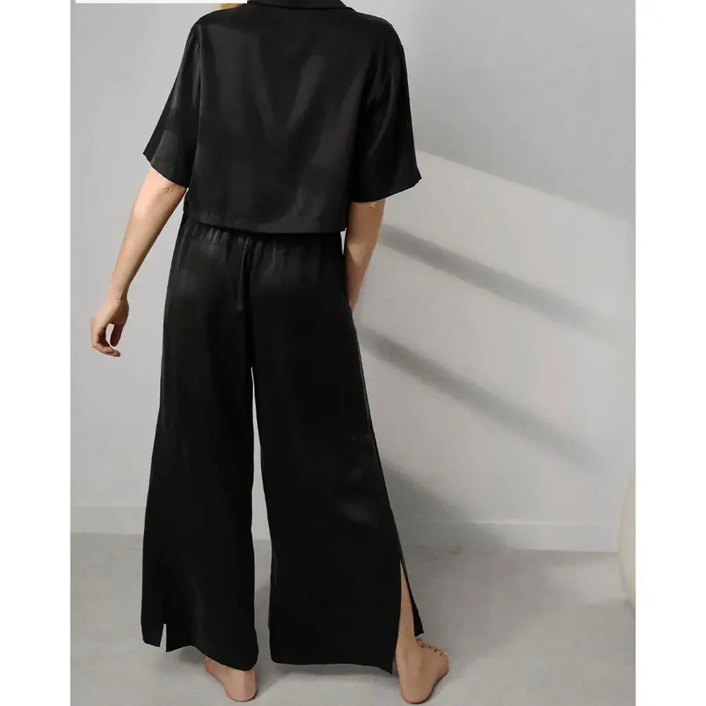 Lunya Split Leg High Rise Washable Silk Pants Immersed Black Size Large - Picture 2 of 12